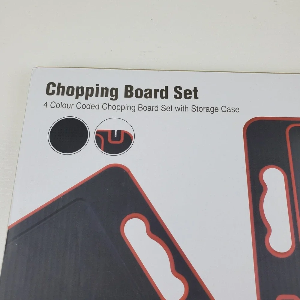 NEW!! Four Color Coded Chopping/Cutting Board Set With Storage‎ Case